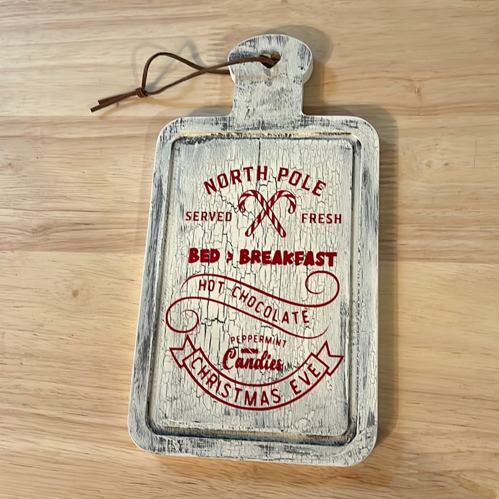 North pole crackle finish decorative Christmas cutting board
